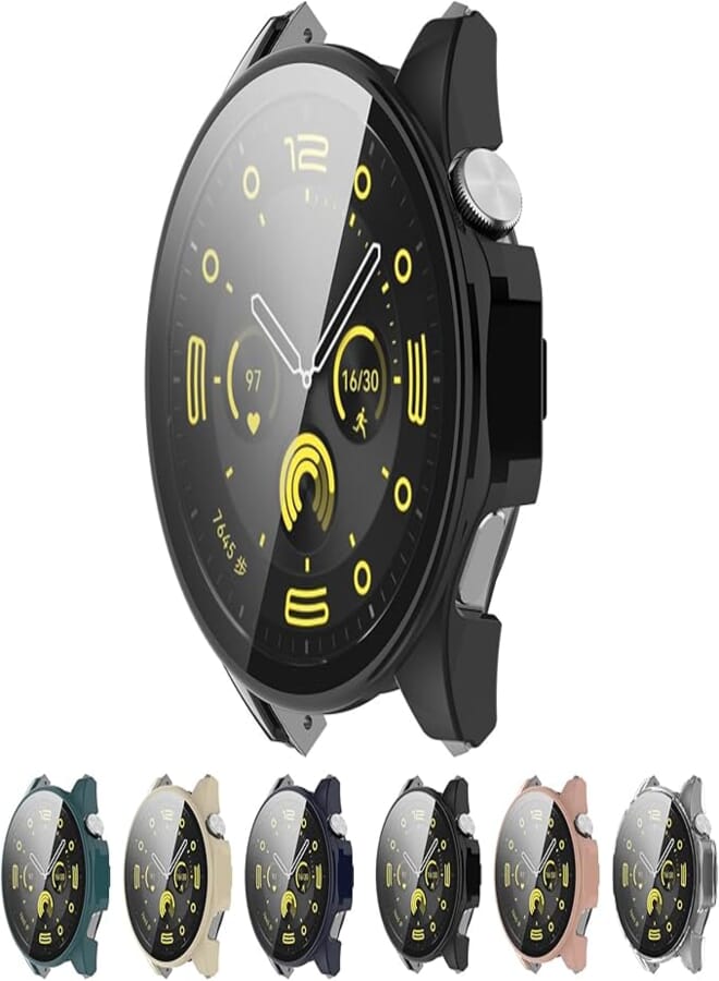 Smartwatch Full Coverage PC Protective Case with Tempered Glass Screen Protector Compatible with Huawei Watch GT4 46 mm, Soft and Durable (Black)